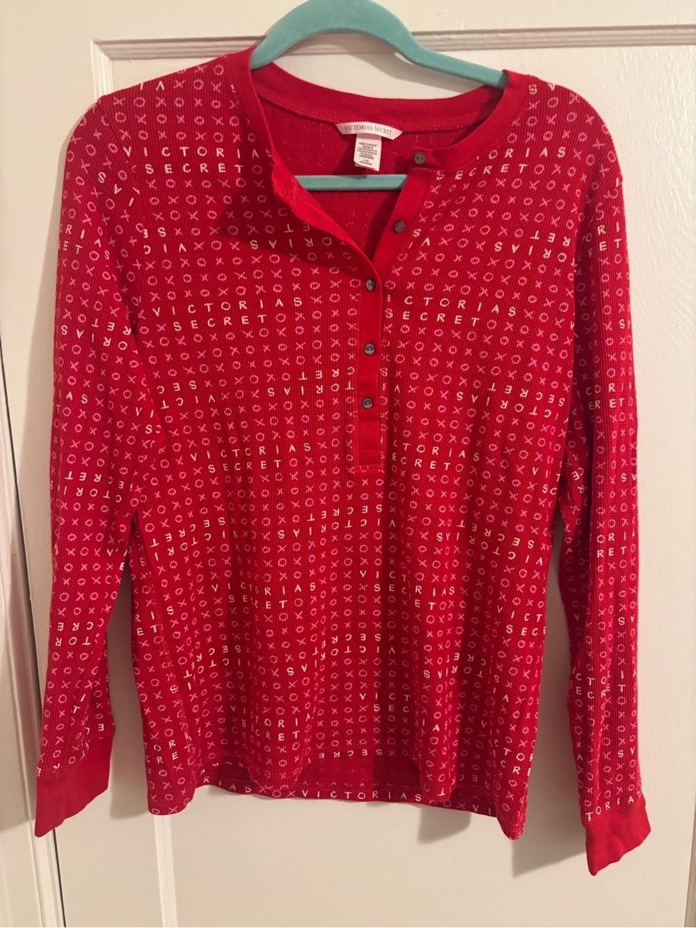 Victoria's Secret pajamas set up with Red Logo-Print Long Sleeve Henley